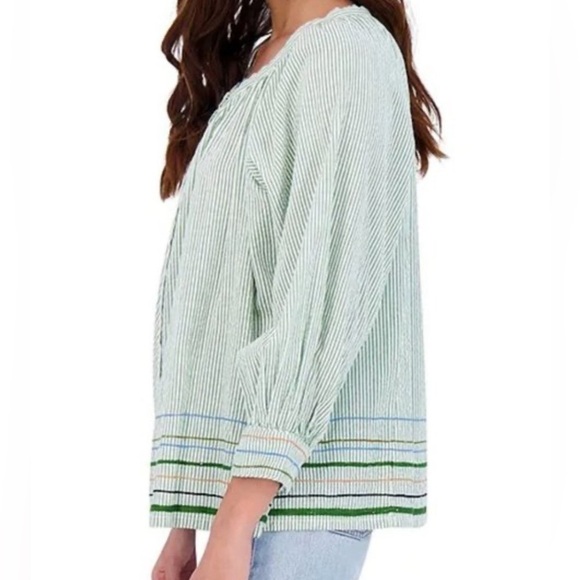 NWOT Roller Rabbit Murello Ada green stripe button down blouse cotton India - Picture 4 of 7